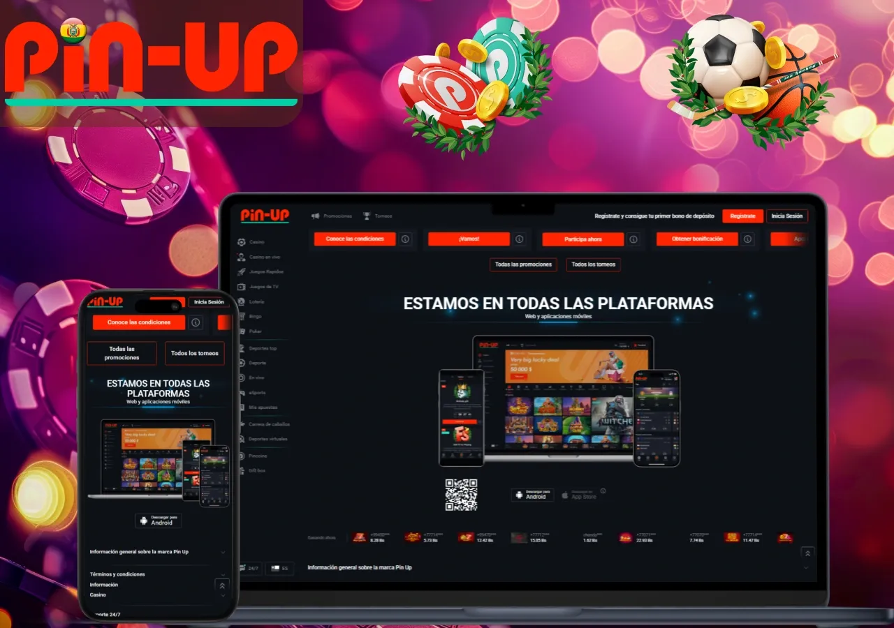 Interfaz de la aplicación Pin-Up en móvil y escritorio