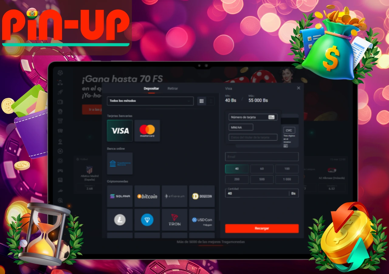 Depósito con tarjetas bancarias y criptomonedas