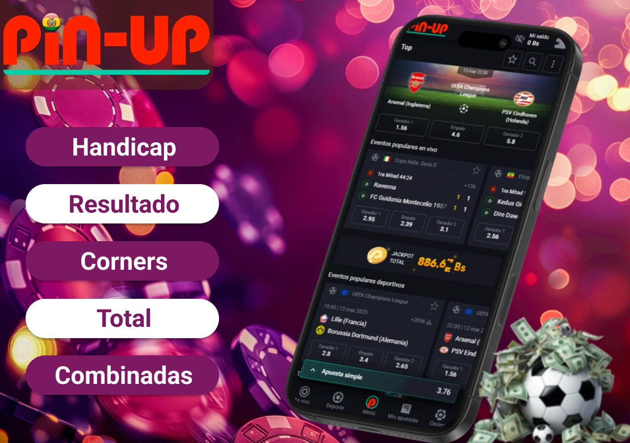 Opciones de apuestas deportivas en la app